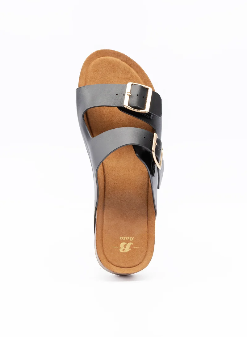 Bata Black Double‑Buckle Footbed Sandals for Women | Best Price UAE